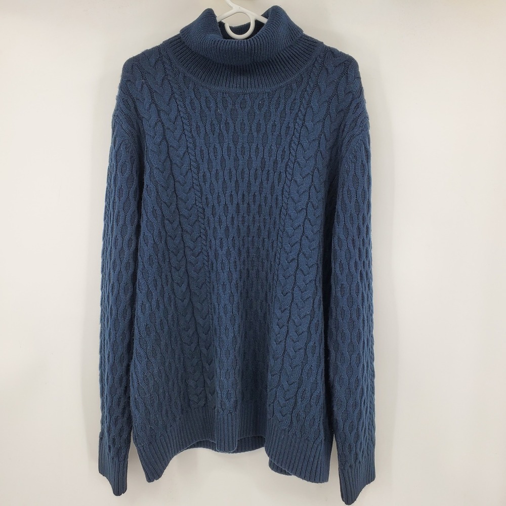 Prestige Original Mens Blue Cable Knit Turtleneck Wool Blend‎ Sweater 3XL PD-401